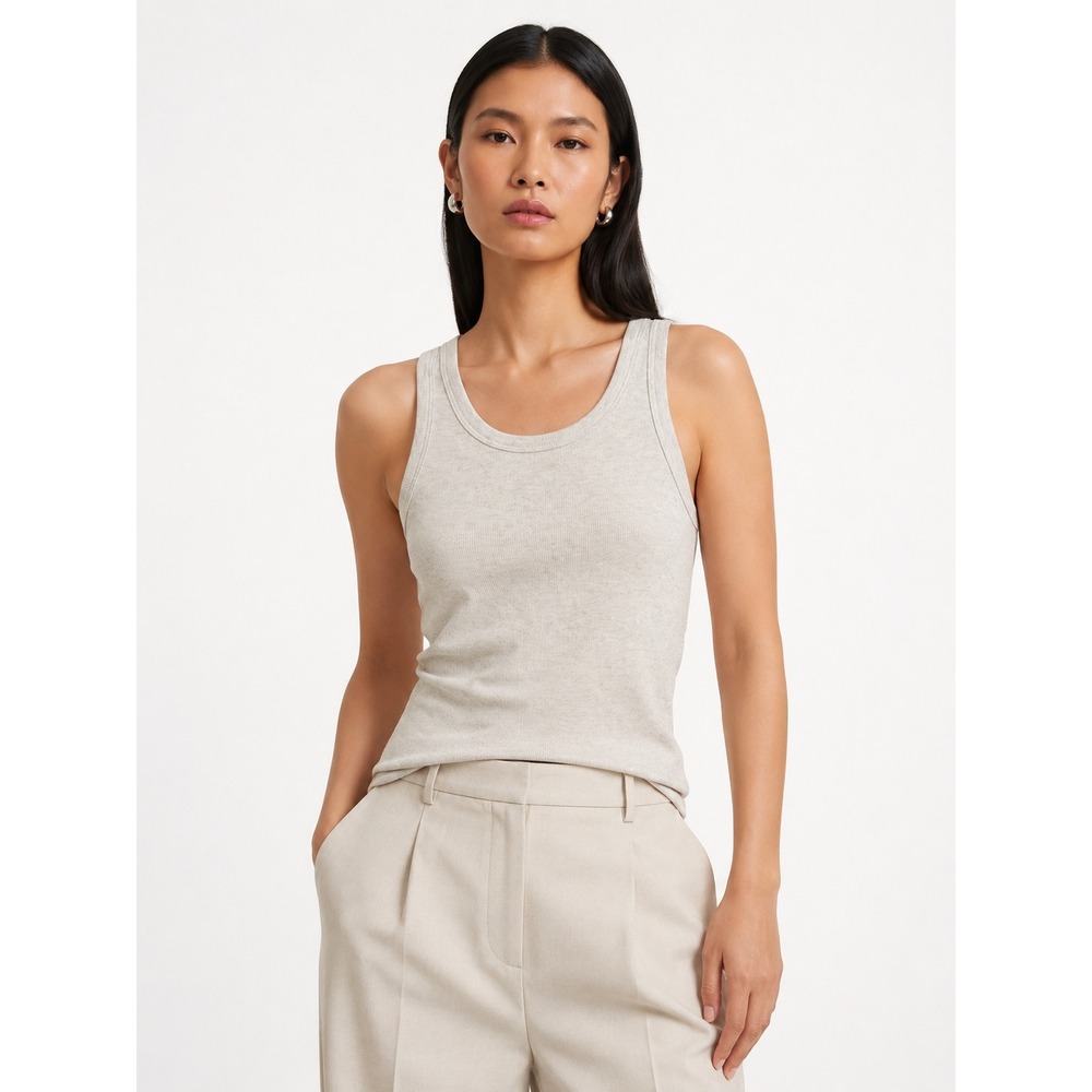COS Organic Cotton Ribbed Tank Top Oatmeal Beige Scoop Neck Small NWT